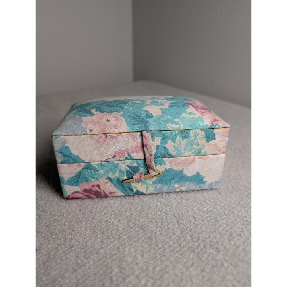 Vintage The Michele Collection Floral Fabric Jewelry Box Cottagecore Trinket...
